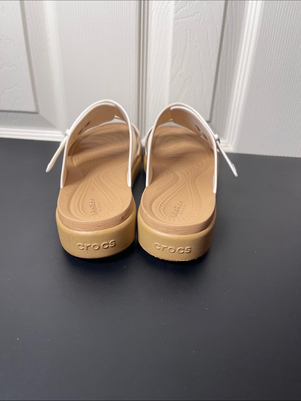 CROCS Women's White Double-Buckle Slide Sandals - Picture 4 of 5